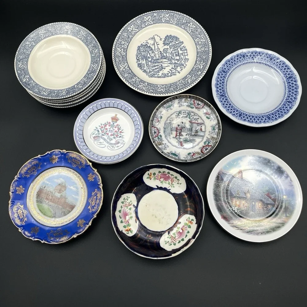 Mixed‎ Blue White China Lot 12 Pcs Kinkade Chateau Frontenac Queen Mother Imari